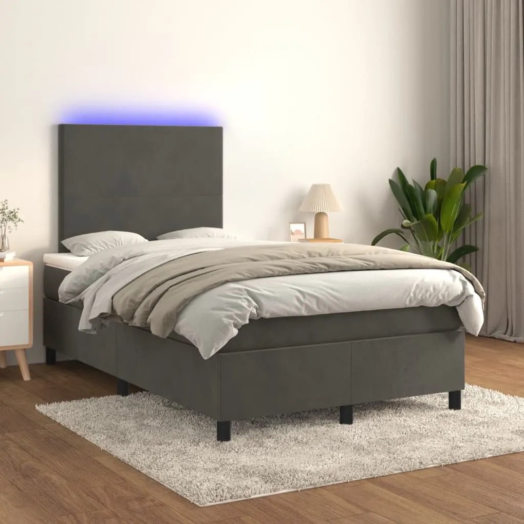 Letto a molle con materasso e led grigio scuro 120x200 cm