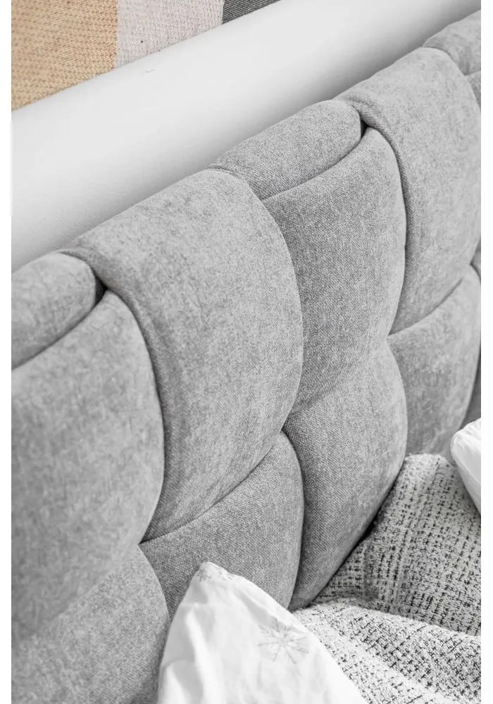 Letto matrimoniale imbottito grigio chiaro con rete inclusa 160x200 cm Eve – Miuform