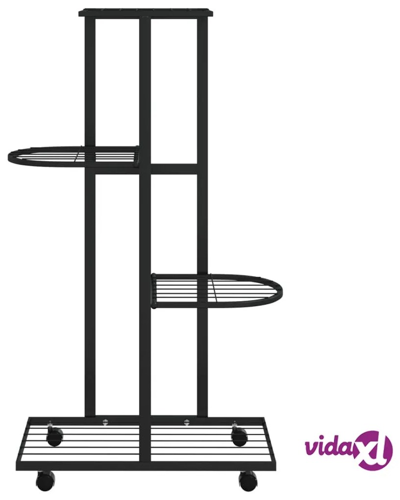 vidaXL Fioriera a 4 Piani con Ruote 44x23x80 cm Ferro Nero