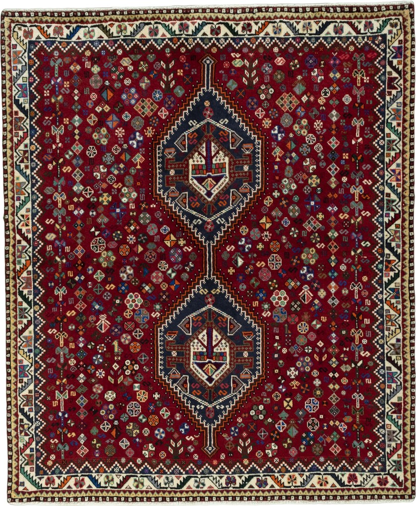 Shiraz Tappeto persiano 160 x 200 Rosso (Iran) Annodato A Mano