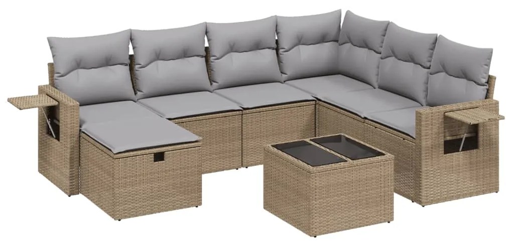 Set divano da giardino 8 pz con cuscini beige misto polyrattan