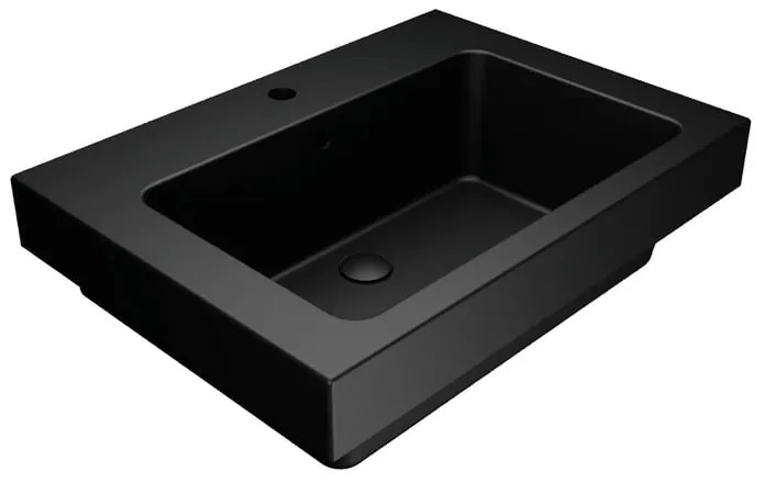 Lavabo a incasso e d'appoggio rettangolare vasca centrale Alaqua L 70 x H 25 x P 21 cm in ceramica nero opaco