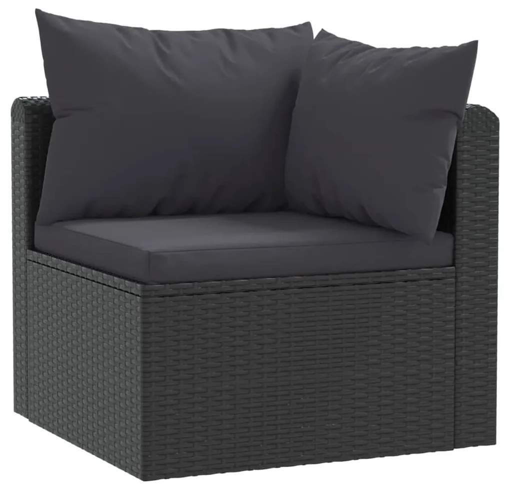 Set divani da giardino 3 pz con cuscini in polyrattan nero