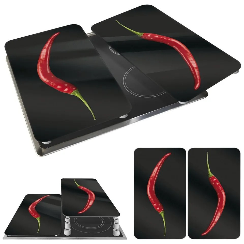 Set di 2 copri stufe in vetro, 52 x 30 cm Peperoni - Wenko