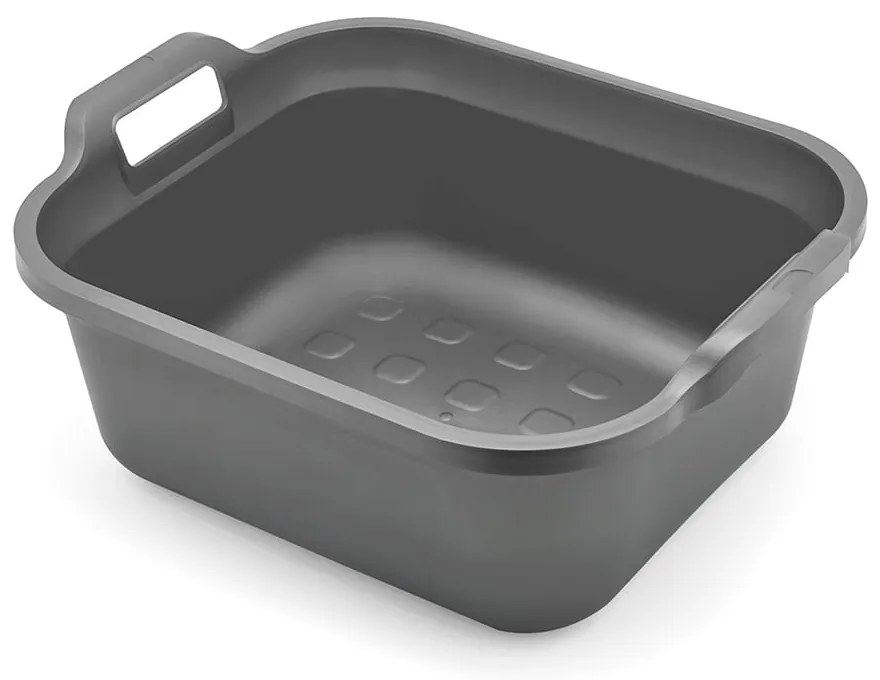Lavorazione in plastica grigio metallizzato con due manici , 39 x 32 x 14 cm - Addis