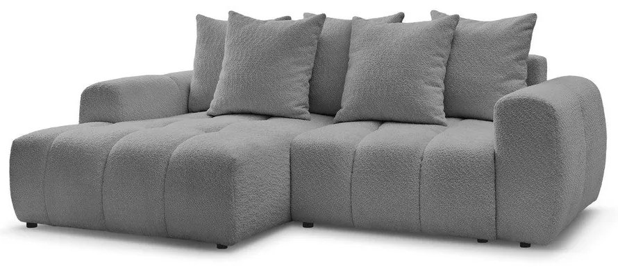Divano angolare grigio allungabile/con contenitore (con penisola a sinistra/con chaise lounge) con rivestimento in bouclé Roxelane – Bobochic Paris