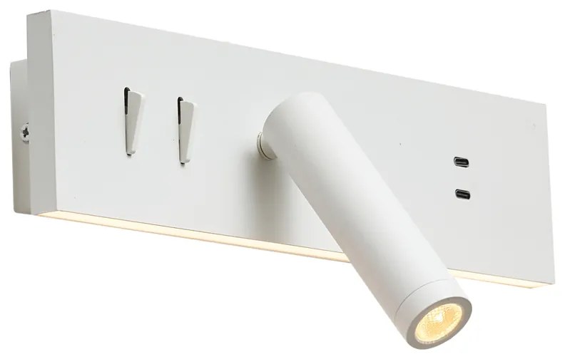 Lampada da parete bianca regolabile con USB-C incl. LED - Modric