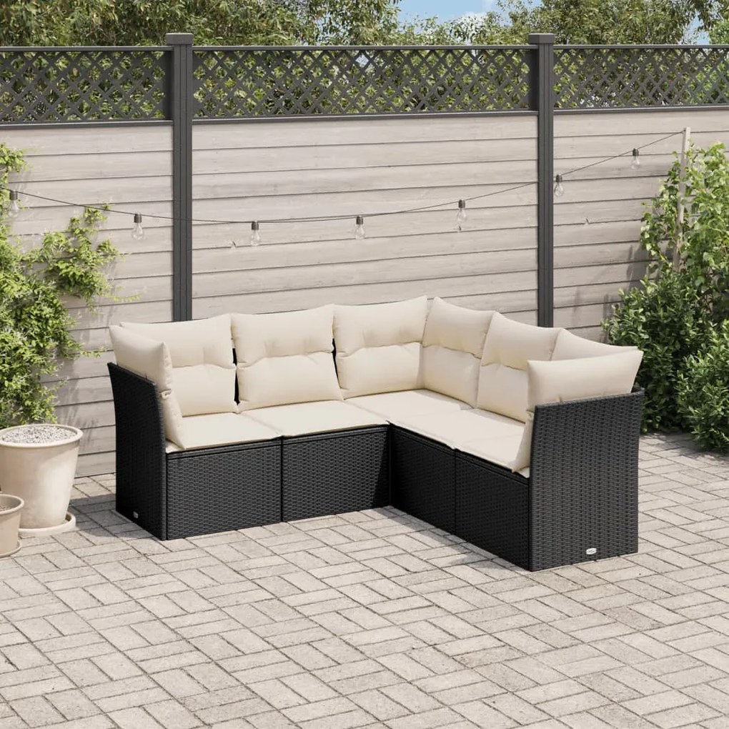 Set Divani da Giardino 5 pz con Cuscini in Polyrattan Nero