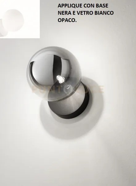 Pallina applique 1 luce attacco g9 nero con sfera opale bianca d.14cm