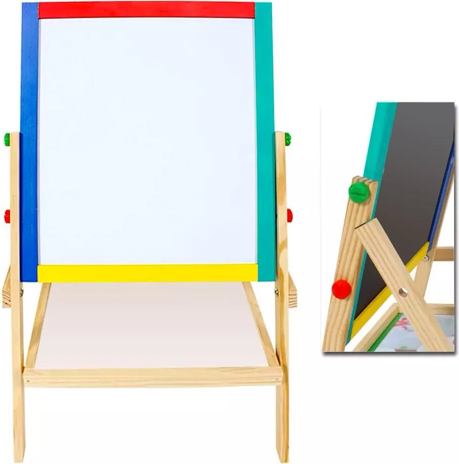 Lavagna per Bambini Magnetica e Tradizionale con Cavalletto in Legno H65 Kids Joy...