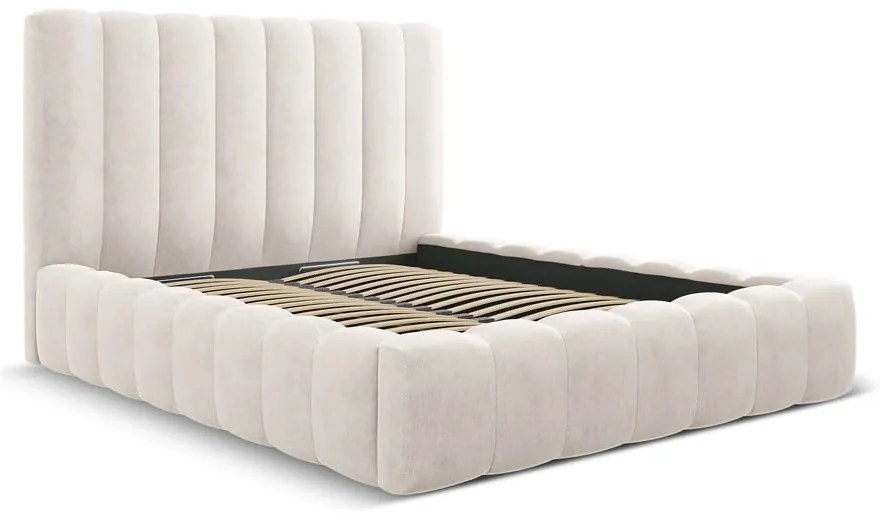 Letto matrimoniale imbottito color crema con spazio contenitivo e rete 180x200 cm Kelp - Micadoni Home
