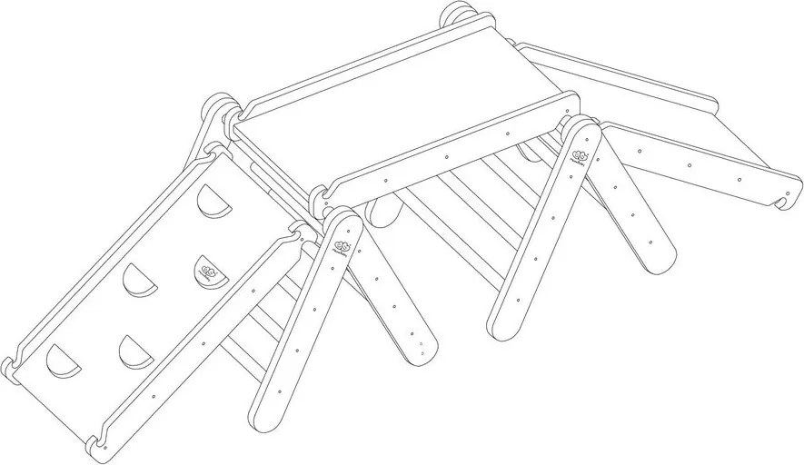 Pikler triangolo montessori grigio/di colore naturale in pino massiccio 265x61x60 cm Montessori – Meowbaby