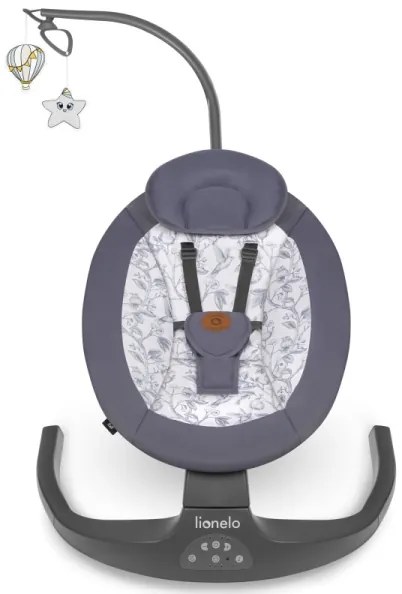 Lionelo - Altalena per bambini RALF con melodia, 4xAA, Grigio/Bianco + telecomando