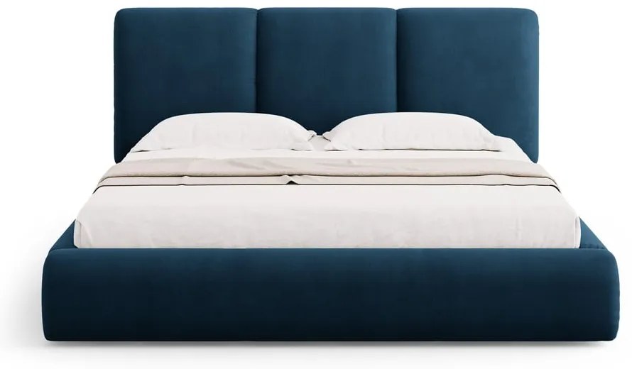 Letto matrimoniale imbottito blu scuro con contenitore con griglia 140x200 cm Brody - Mazzini Beds