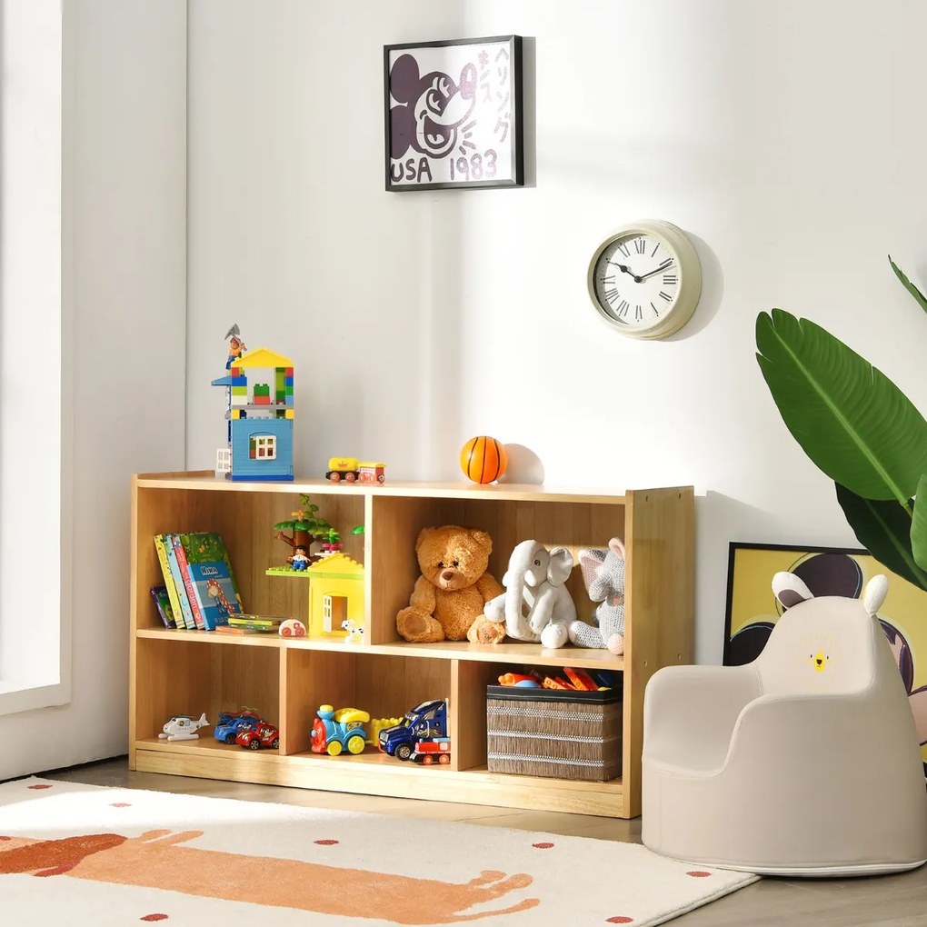 Costway Libreria e organizer a 5 sezioni per sistemare libri e giocattoli, Scaffale di legno per classe e casa Naturale