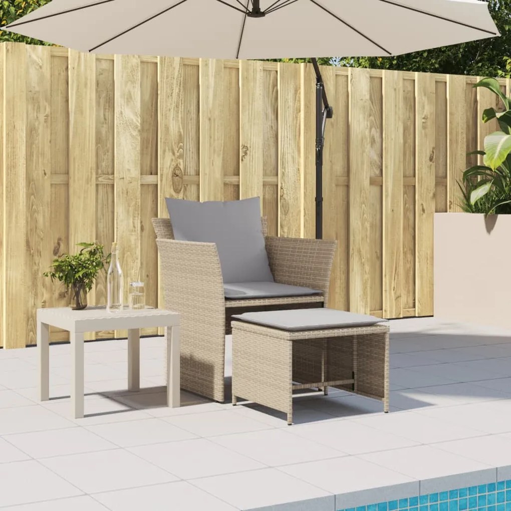 Sedia da giardino con poggiapiedi in polyrattan beige