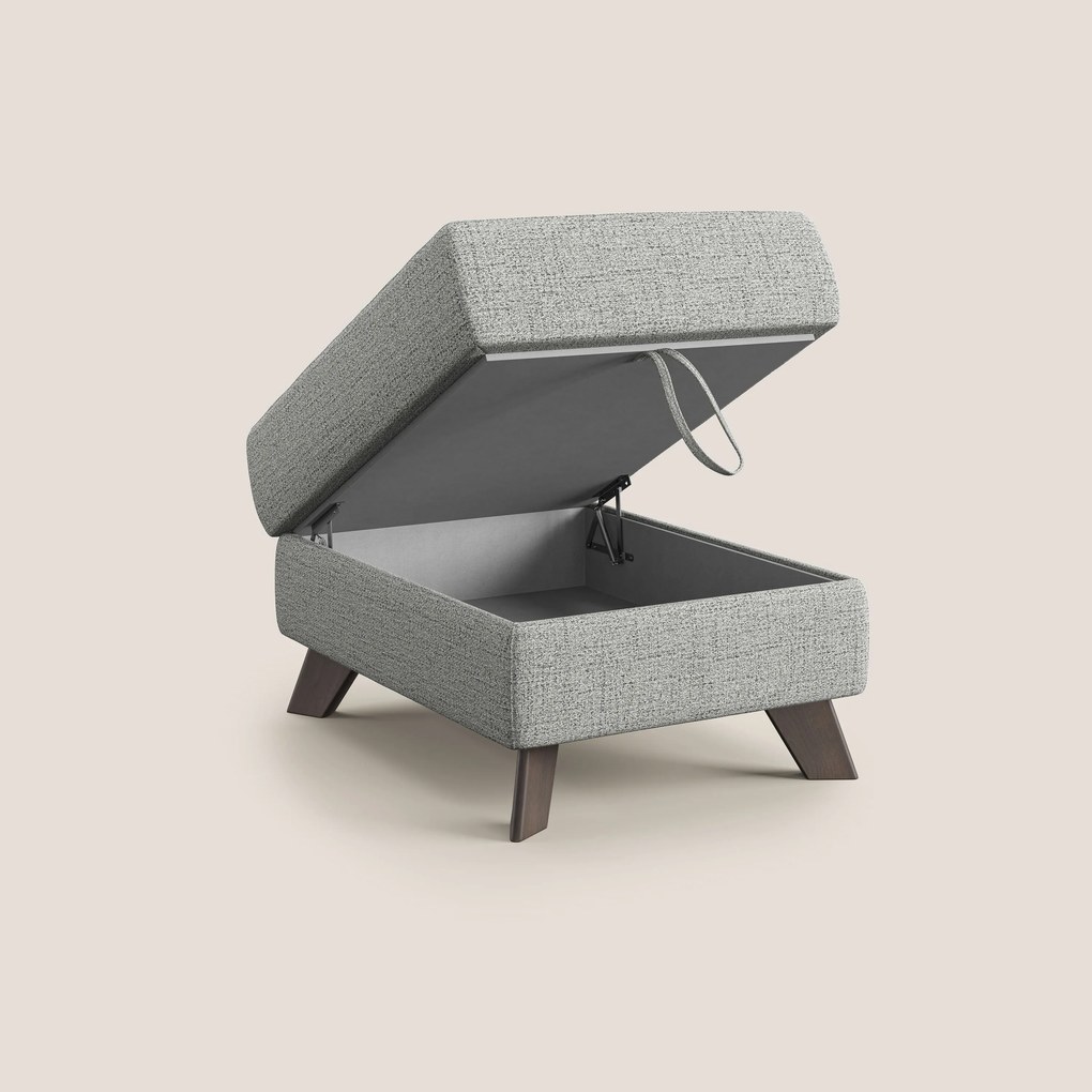 Moon Pouf contenitore e piedini alti in tessuto morbido impermeabile fiammato T03 grigio chiaro