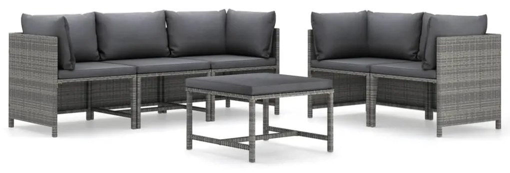 Set Divani da Giardino 6 pz con Cuscini in Polyrattan Grigio