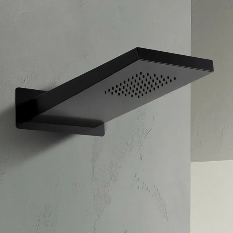 Soffione doccia a sbalzo 22x50 cm nero opaco in acciaio inox