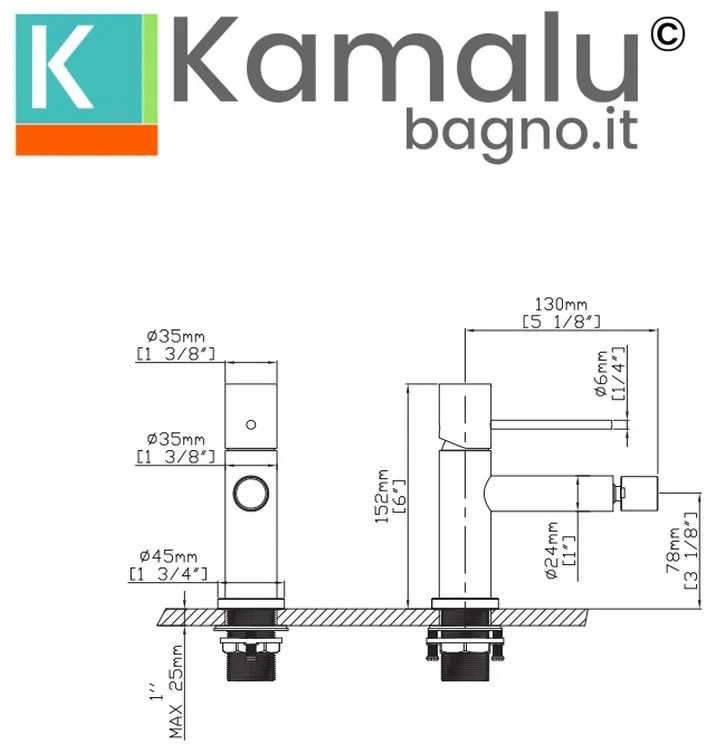 Kamalu - Miscelatore bidet in acciaio inox satinato| KAM-ARTE SATINATO