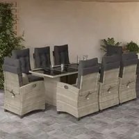 Set Pranzo da Giardino 9pz con Cuscini Grigio Chiaro Polyrattan 3212699