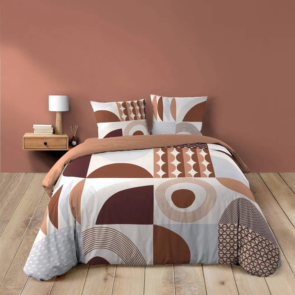 Set copripiumino e federa color terracotta in cotone per letto matrimoniale ed esteso 240x220 cm Gemma – douceur d'intérieur