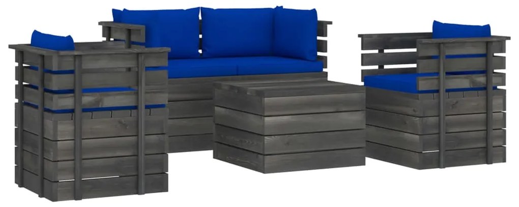 Set divani da giardino su pallet 5 pz con cuscini massello pino