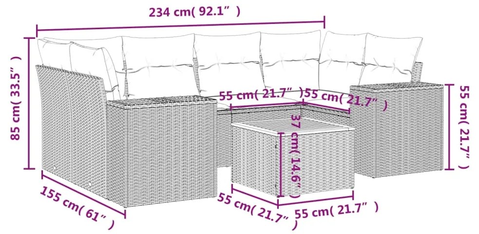 Set divani da giardino con cuscini 7pz nero polyrattan