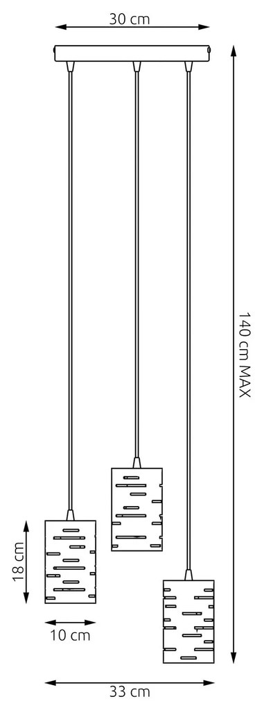 Sospensione 3 Luci Tank Con Base Tonda In Acciaio Nero E Cilindri