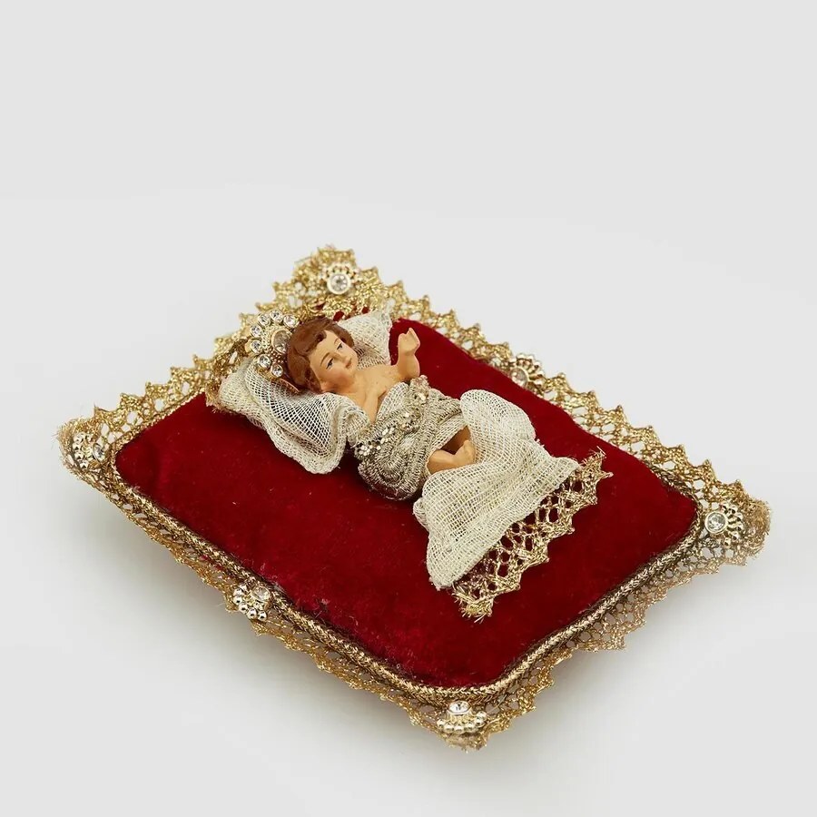 EDG - Enzo De Gasperi Gesù Bambino con Cuscino rosso Presepe 14x12cm Decorazione Natalizia