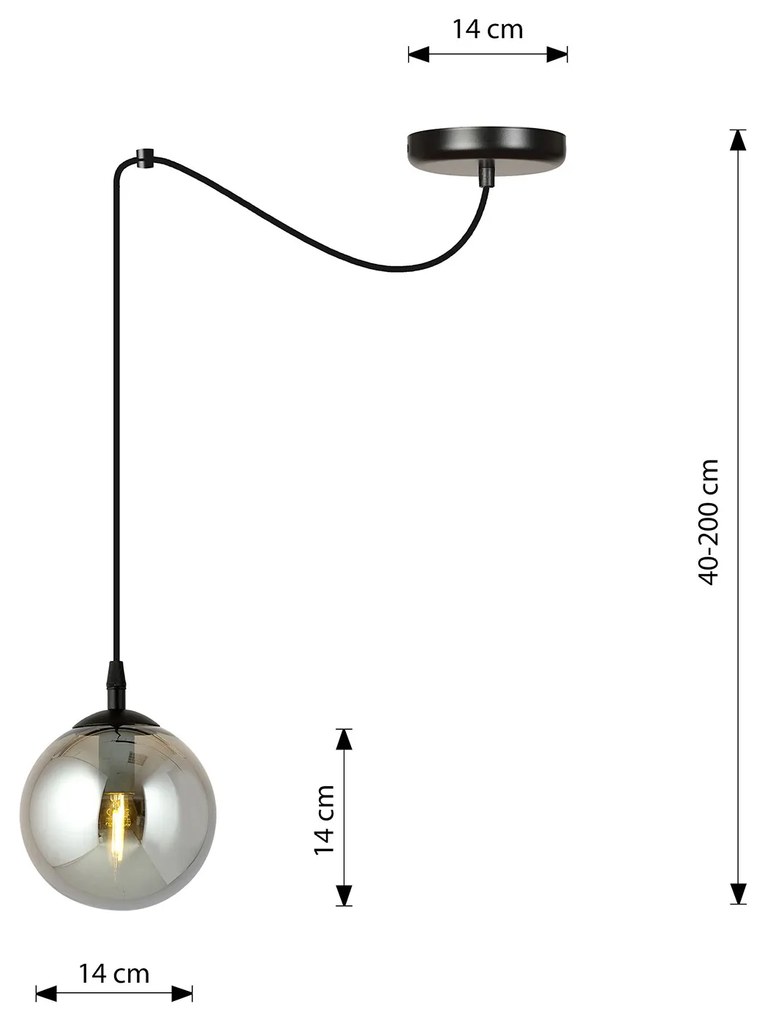 Sospensione 1 Luce Ginevra In Acciaio Nero Con Cavo Lungo E Vetro Fumè