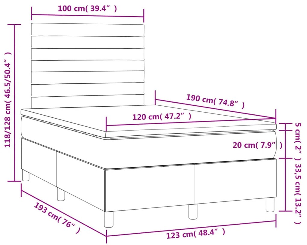 Letto a Molle con Materasso e LED Rosa 120x190 cm in Velluto