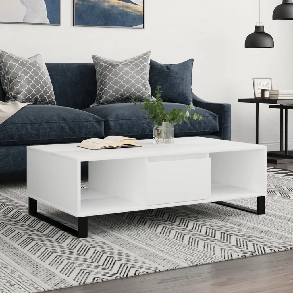 Tavolino Da Salotto Bianco 104x60x35 Cm İn Legno Multistrato /