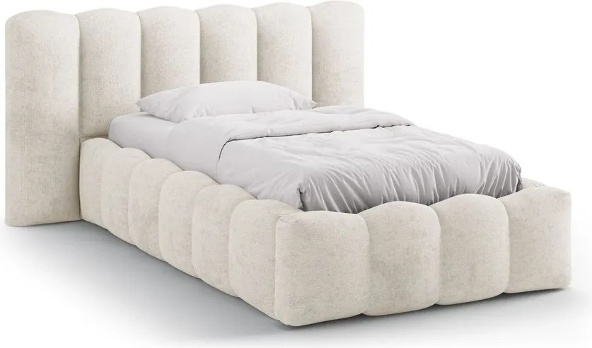 Letto singolo imbottito beige con contenitore con rete inclusa 90x200 cm Lupine – Micadoni