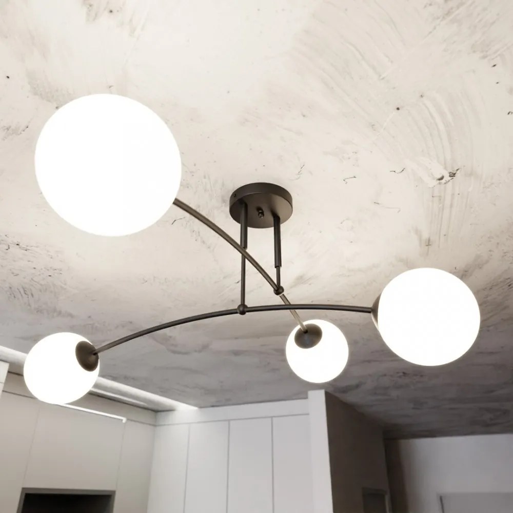 Lampadario a Sospensione in Acciaio e Vetro PREGOS 4 Nero/Bianco 4xE14 Colore del corpo Nero