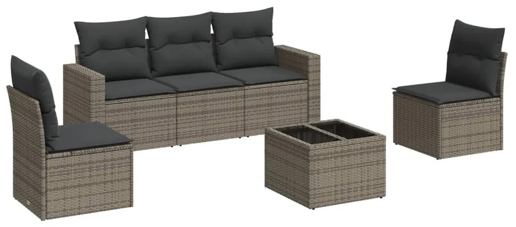 Set divano da giardino 6 pz con cuscini grigio in polyrattan