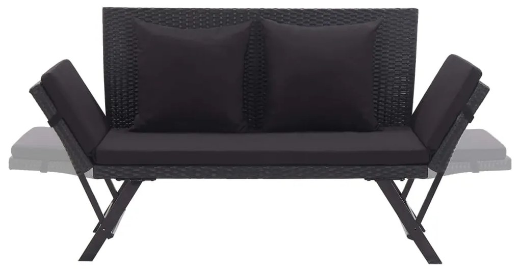 Panchina da giardino con cuscini 176 cm nera in polyrattan