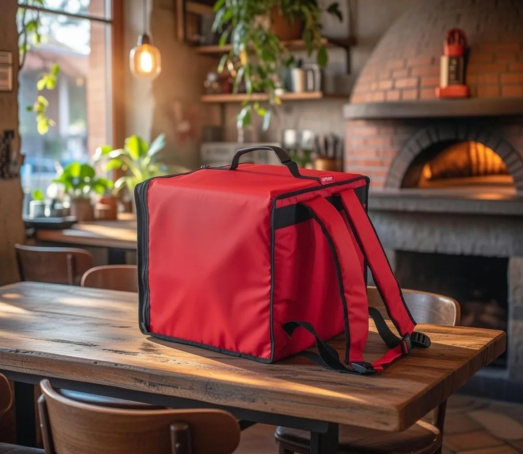 Zaino Borsa Termica Porta Pizze da Asporto 10 Cartoni Safemi Fast 10 Rosso...