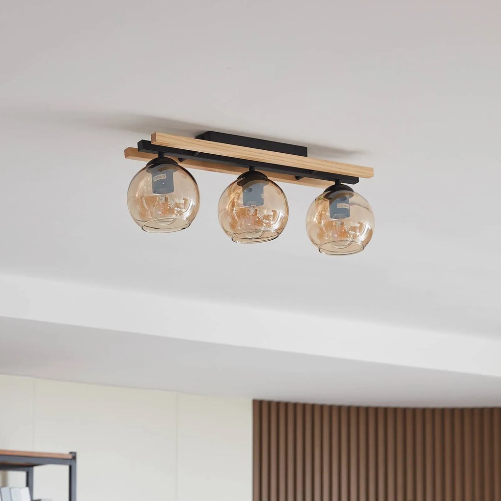 Plafoniera soffitto Enrique Lindby, dimmerabile, Nero, Corridoio, Legno, Moderno, Plafoniera
