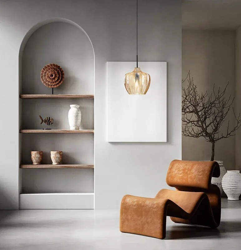 Lampadario Glamour Gallura nero paralume giallo E27 LA MIA LUCE