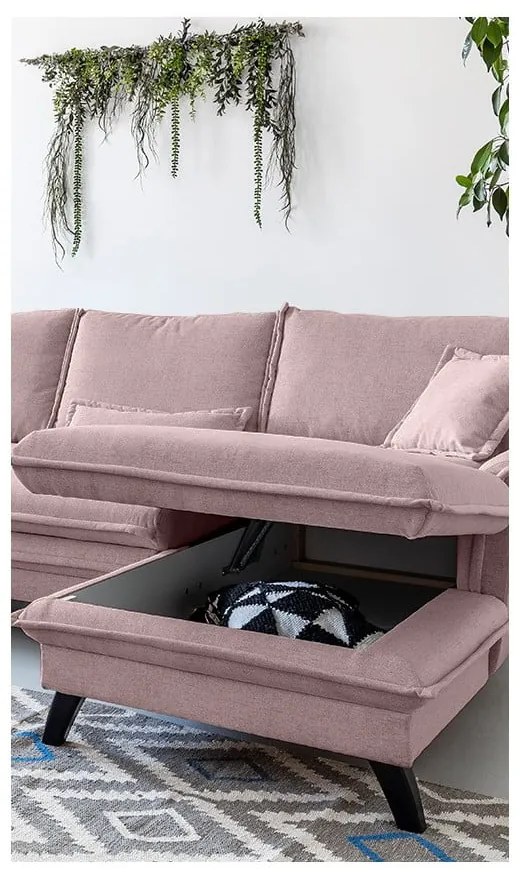 Divano letto angolare rosa cipria, angolo destro Charming Charlie - Miuform
