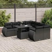 Set Divani da Giardino 9 pz con Cuscini Nero in Polyrattan 3326606