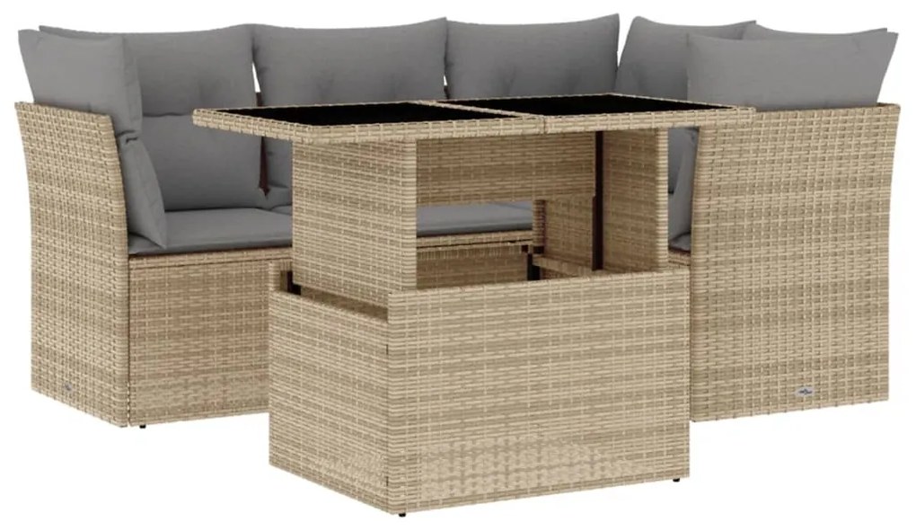 Set divano da giardino 5 pz con cuscini beige in polyrattan