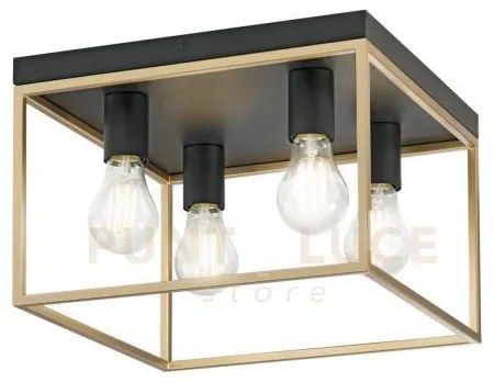 Plafoniera kimera nera e oro satinato 4 luci attacco e27 35x35x40cm