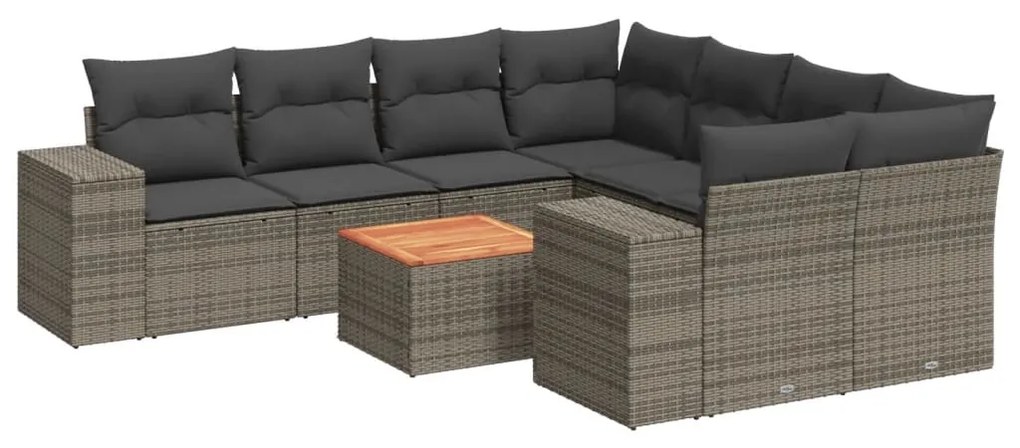 Set Divano da Giardino 9 pz con Cuscini Grigio in Polyrattan