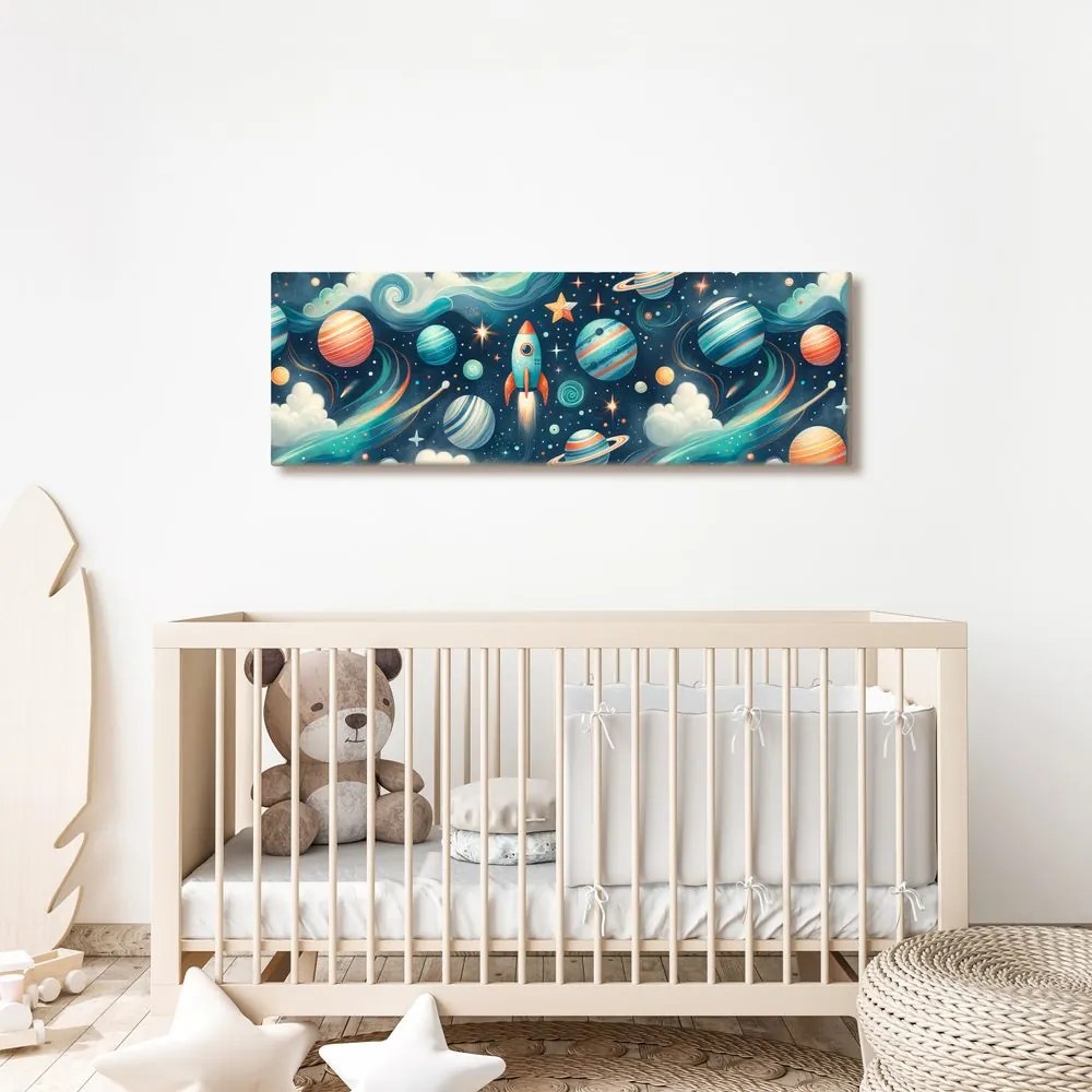 Quadro su tela – Cosmo con razzo e stelle