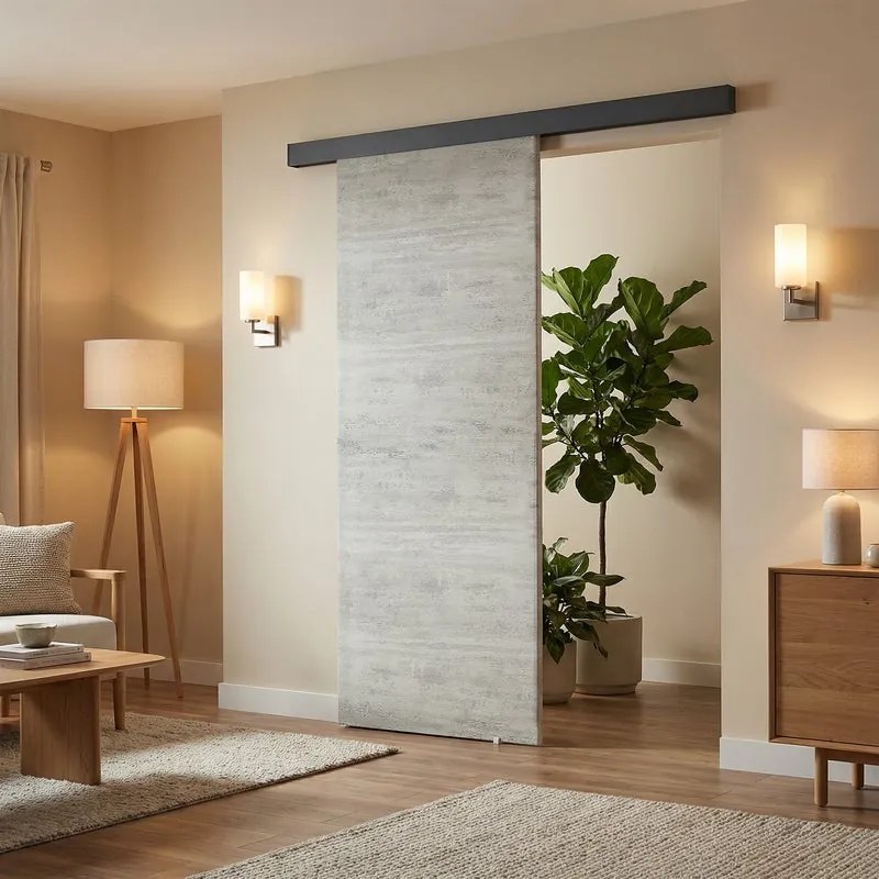 Porta scorrevole destra Beton in mdf rovere grigio, L 93 x H 212 cm, con binario Meli