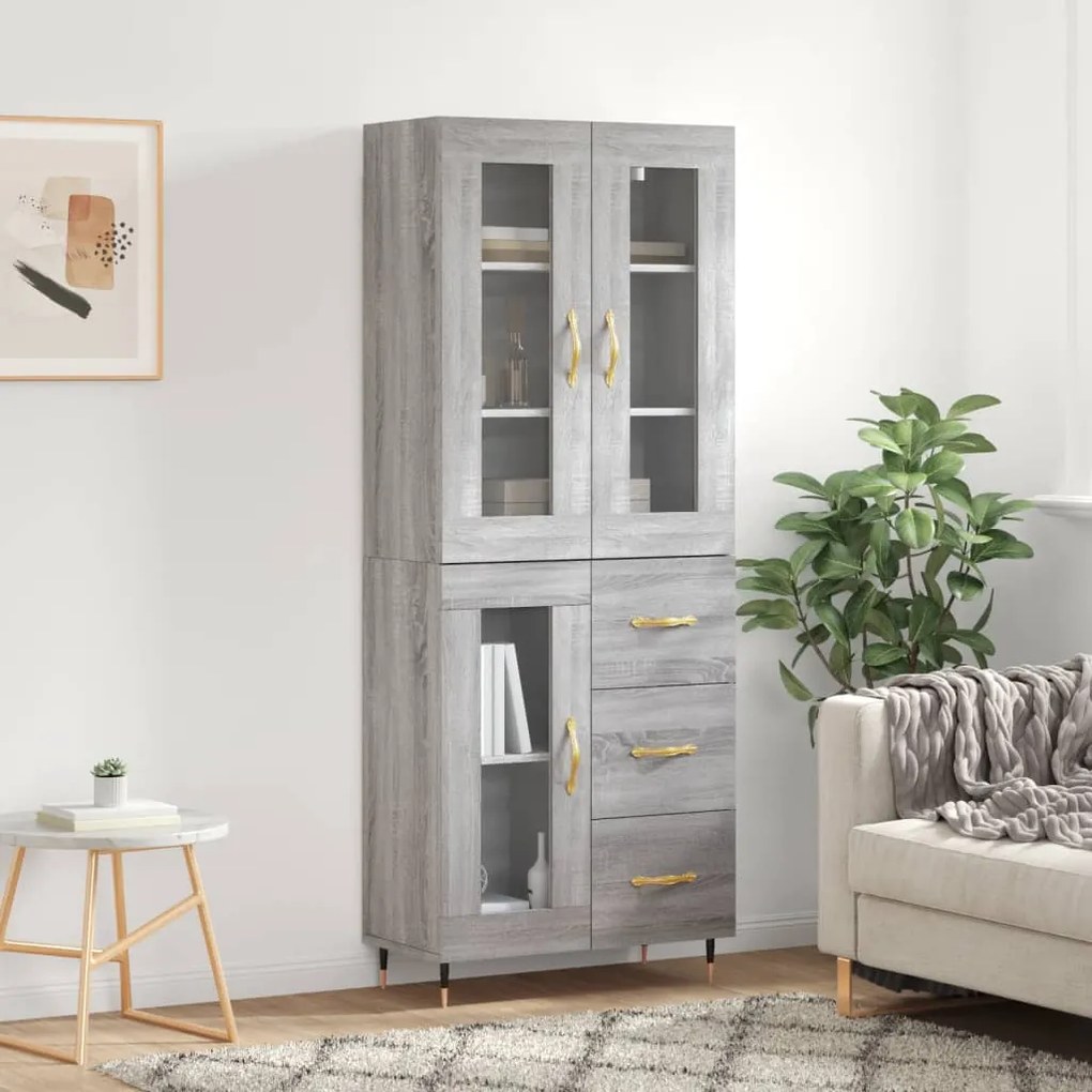 Credenza Grigio Sonoma 69,5x34x180 Cm İn Legno Multistrato /