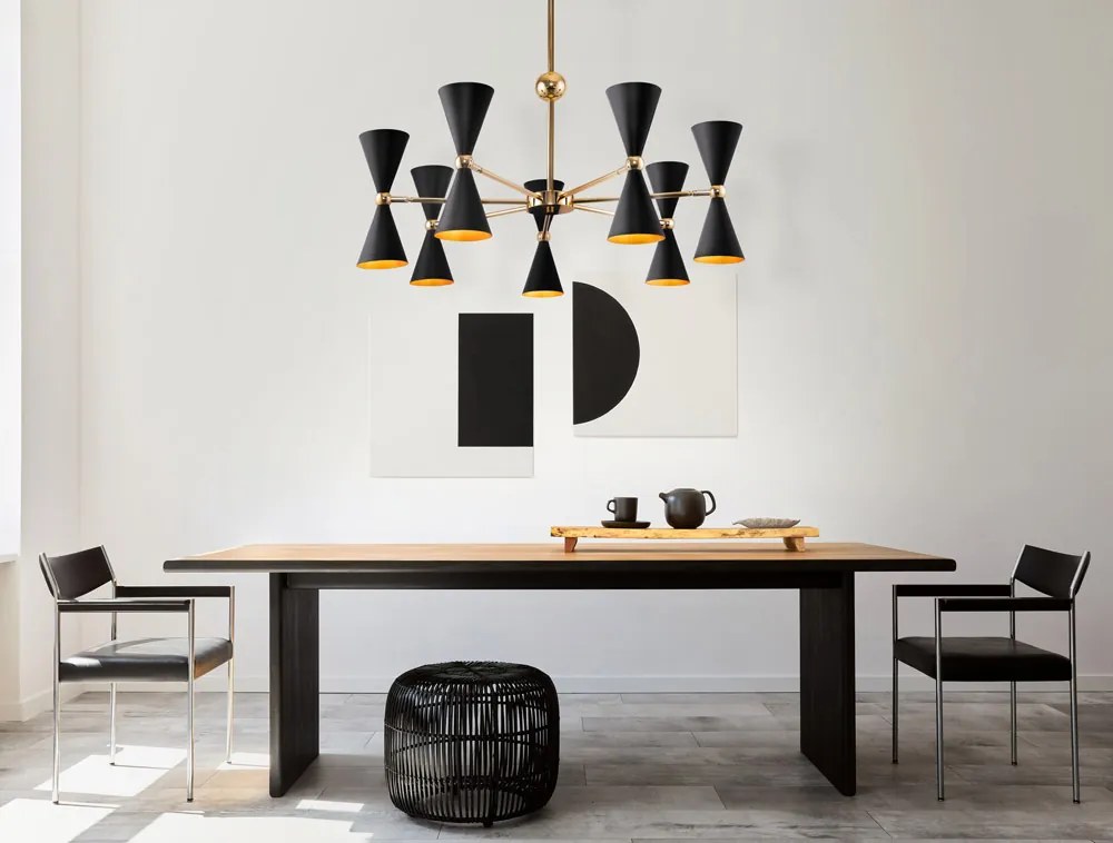 Lampadario Contemporaneo Vesper In Metallo Nero E Oro 14 Luci