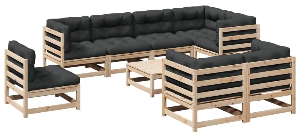 Set divani da giardino 9 pz con cuscini legno massello di pino
